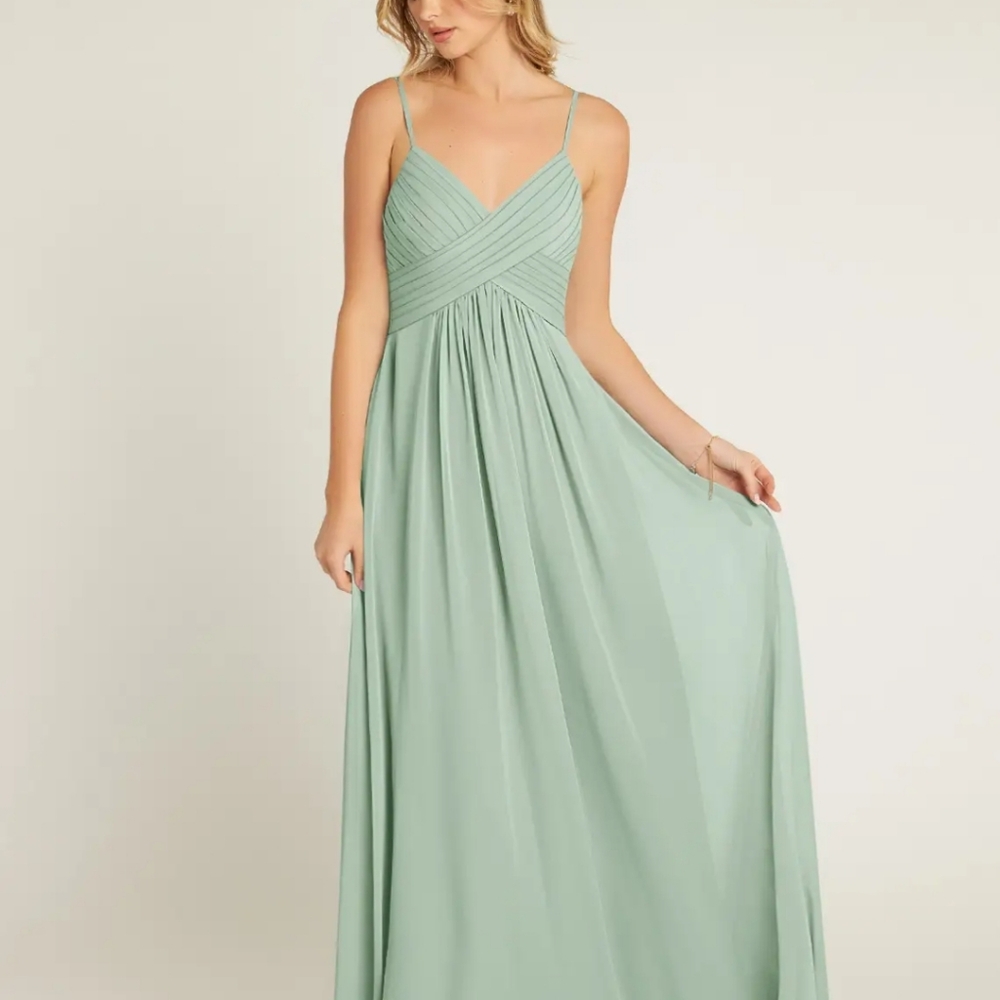 AZAZIE SHANNON A-Line Pleated Chiffon Floor-Length Dress Agave